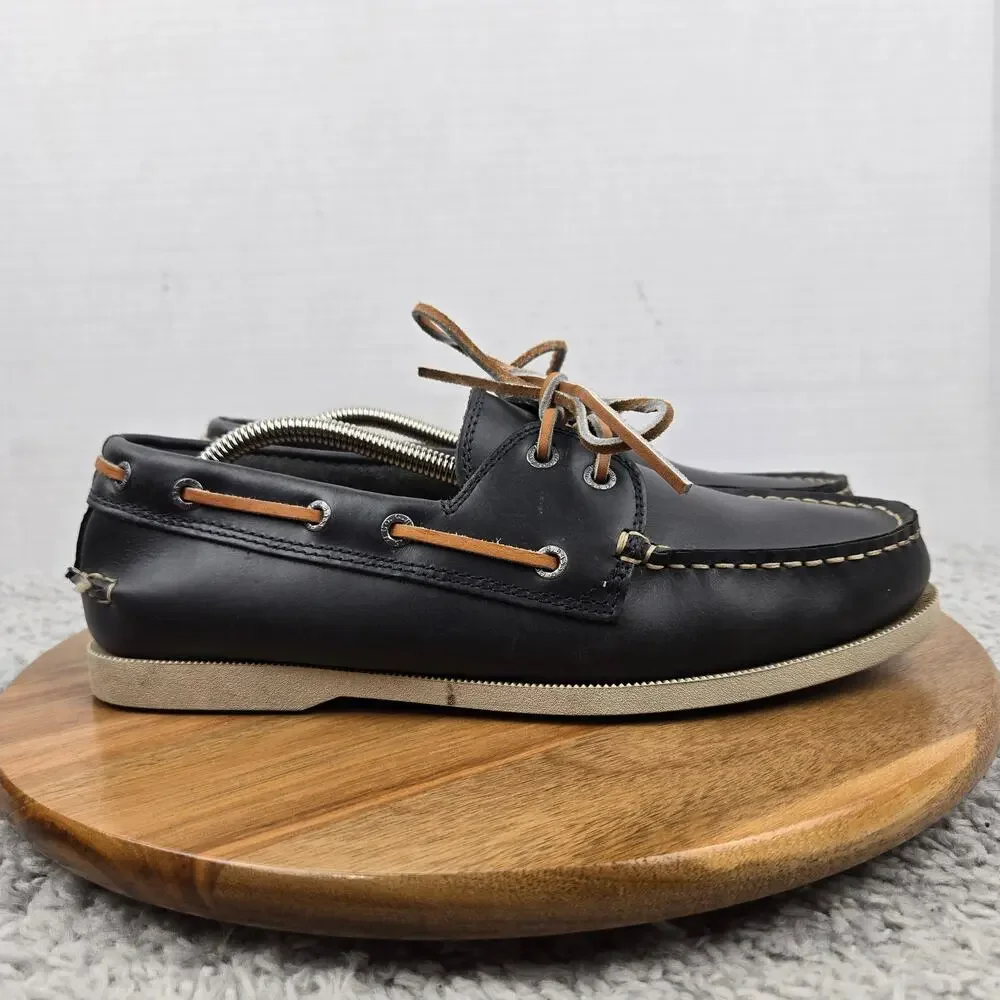 G.H. Bass & Co Mens 8M Hampton Navy Leather Casual Lifestyle Daily Boat Shoe